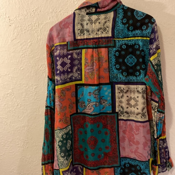Boho Jane bohemian button up size Large patch work blouse 100 percent cotton - Picture 8 of 9